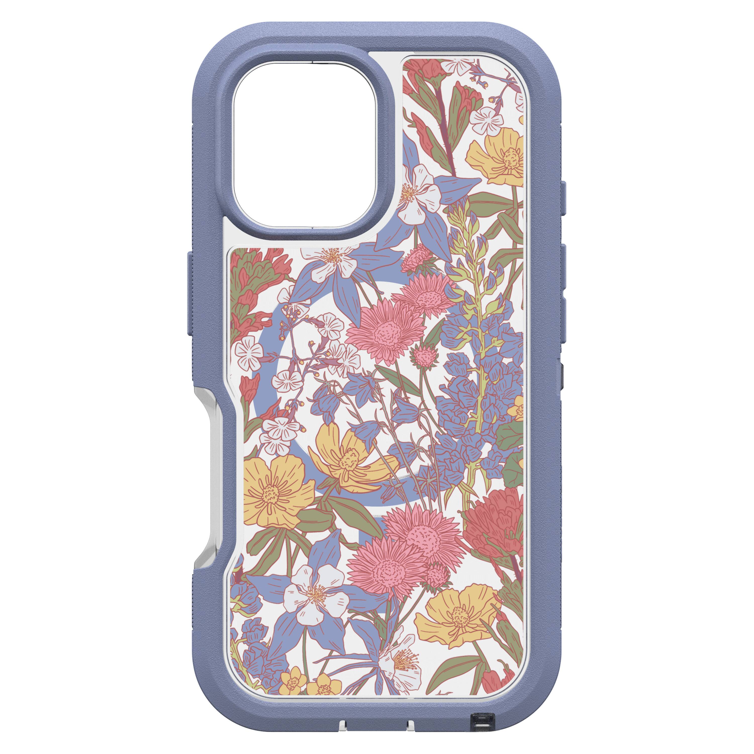 Angle. OtterBox - Defender Series Pro XT Hard Shell for MagSafe for Apple iPhone 16 - Wildflowers.