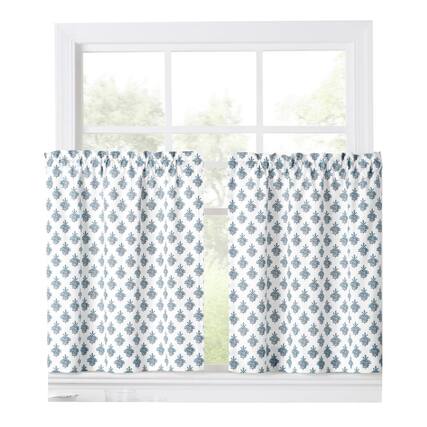 Front. Ellis Curtain - Ellis Curtain Manchester Window Treatment 1.5" Rod Pocket 100% Cotton Curtain Tiers 50" x 36" Blue - Blue.