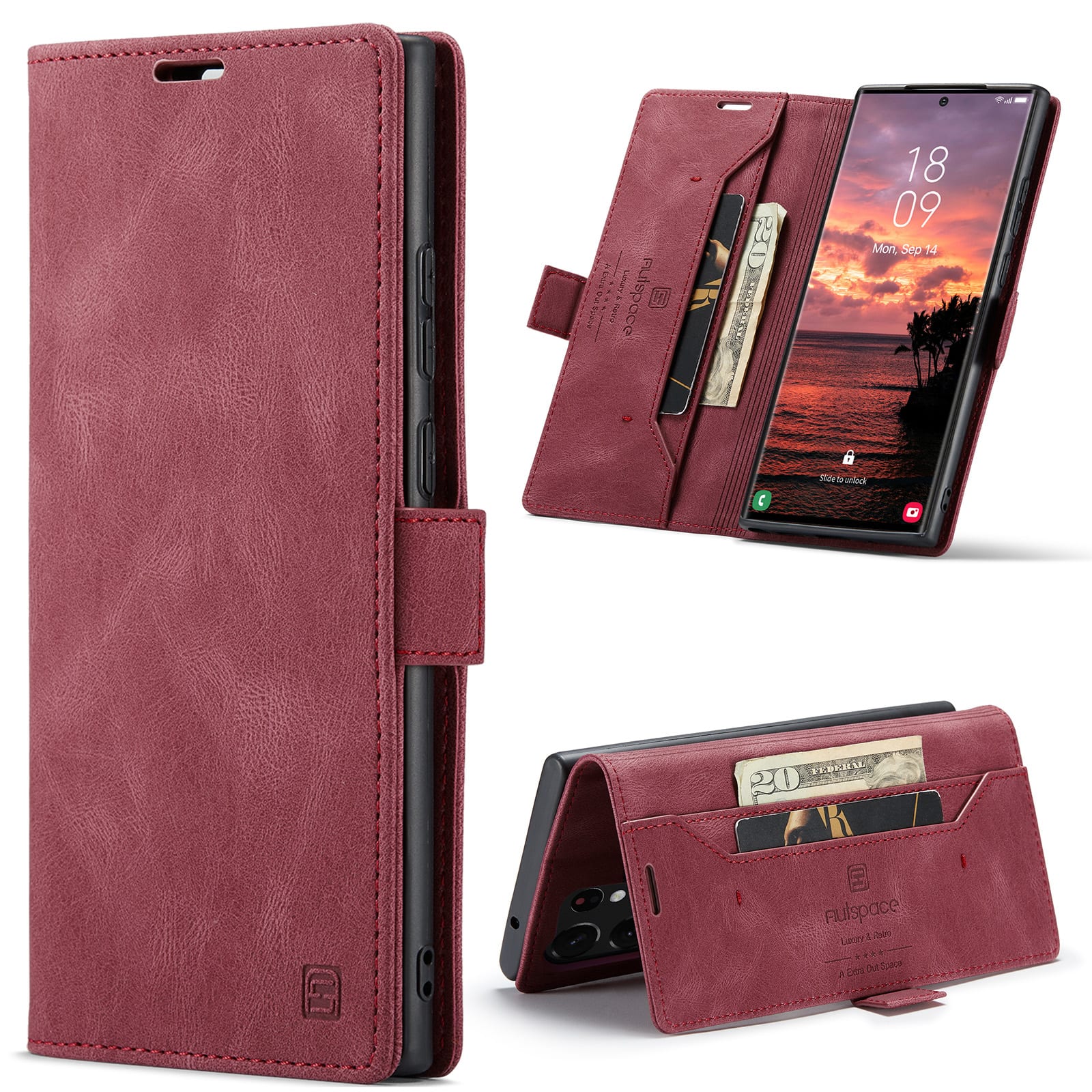 Dteck - Folio Wallet Case for Samsung Galaxy S25 Ultra, Matte PU Leather RFID Blocking Credit Card Slots with Magnetic Flip - Red price history on PriceWatchPro