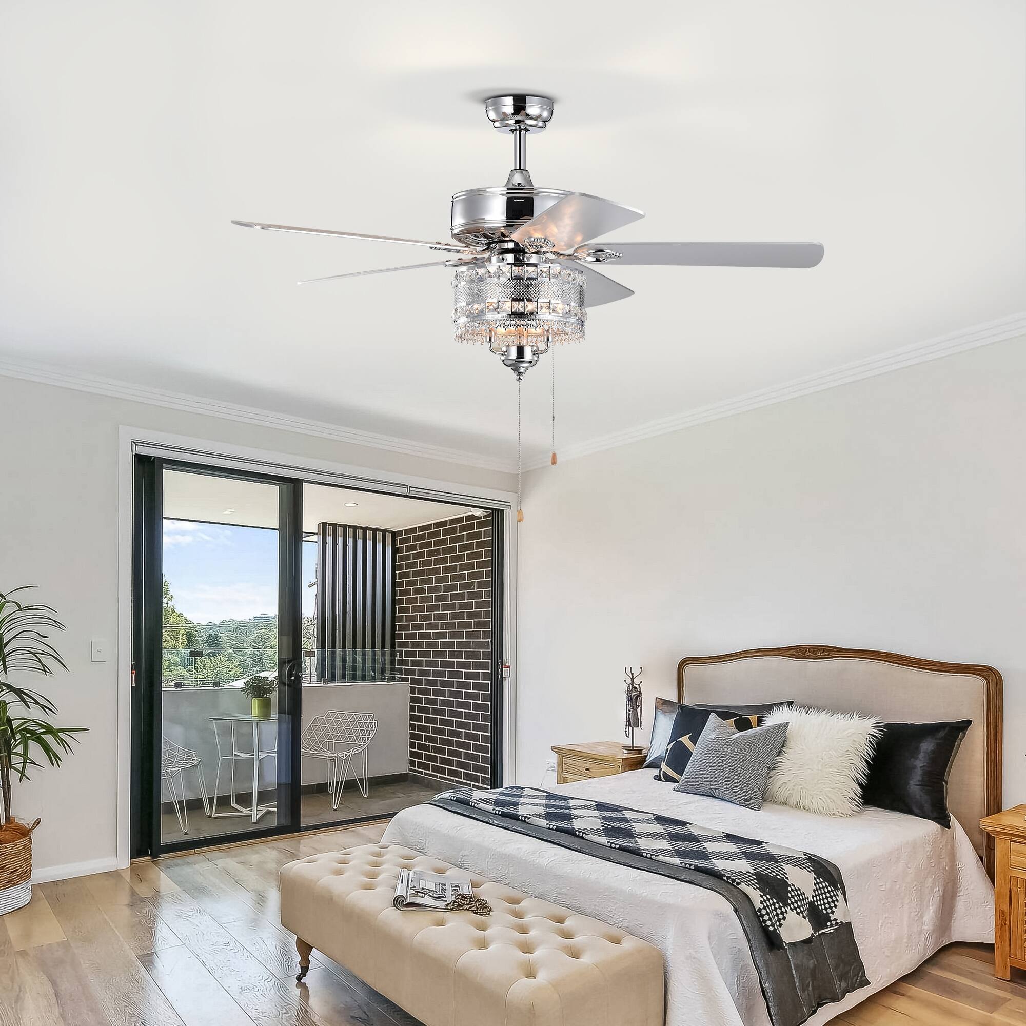 Back. APRILSOUL - 52 inch Classical Crystal Ceiling Fan Lamp 5 Reversible Blades for Living Room Dining Room Bedroom Chrome - Chrome.