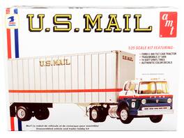 Skill 3 Model Kit Ford C900 Truck Tractor with Trailer "U.S. Mail" 1/25 Scale Model by AMT - White