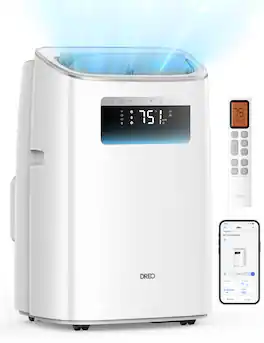 DREO - 8,000 BTU Smart Portable AC Unit with Drainage-free Cooling, Remote, 46dB Quiet 150 sq. ft. w/Fan - White