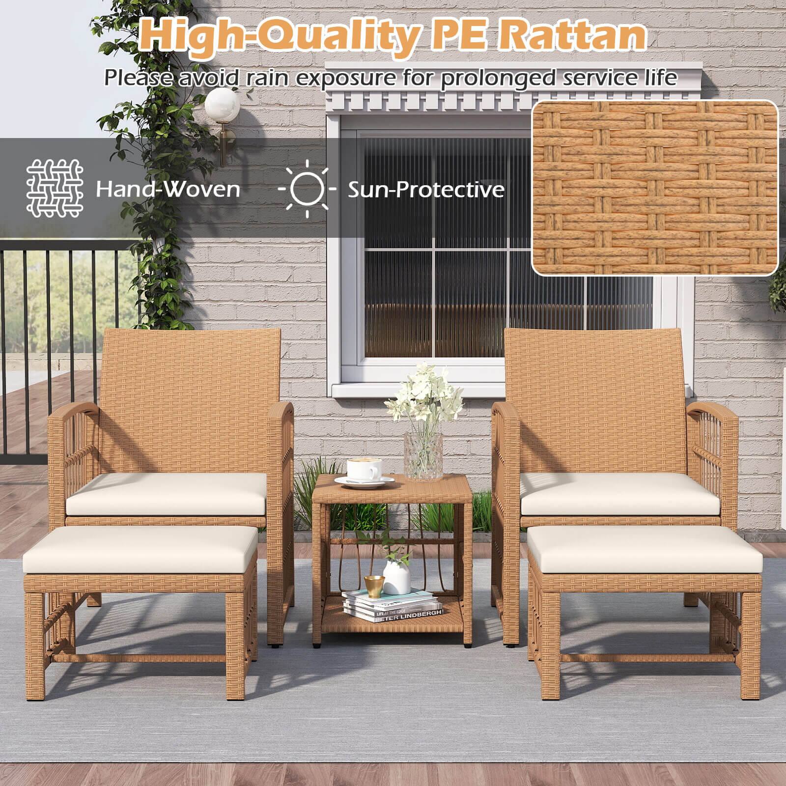 High-Quality PE Rattan  
Please avoid rain exposure for prolonged service life  
Hand-Woven Sun-Protective