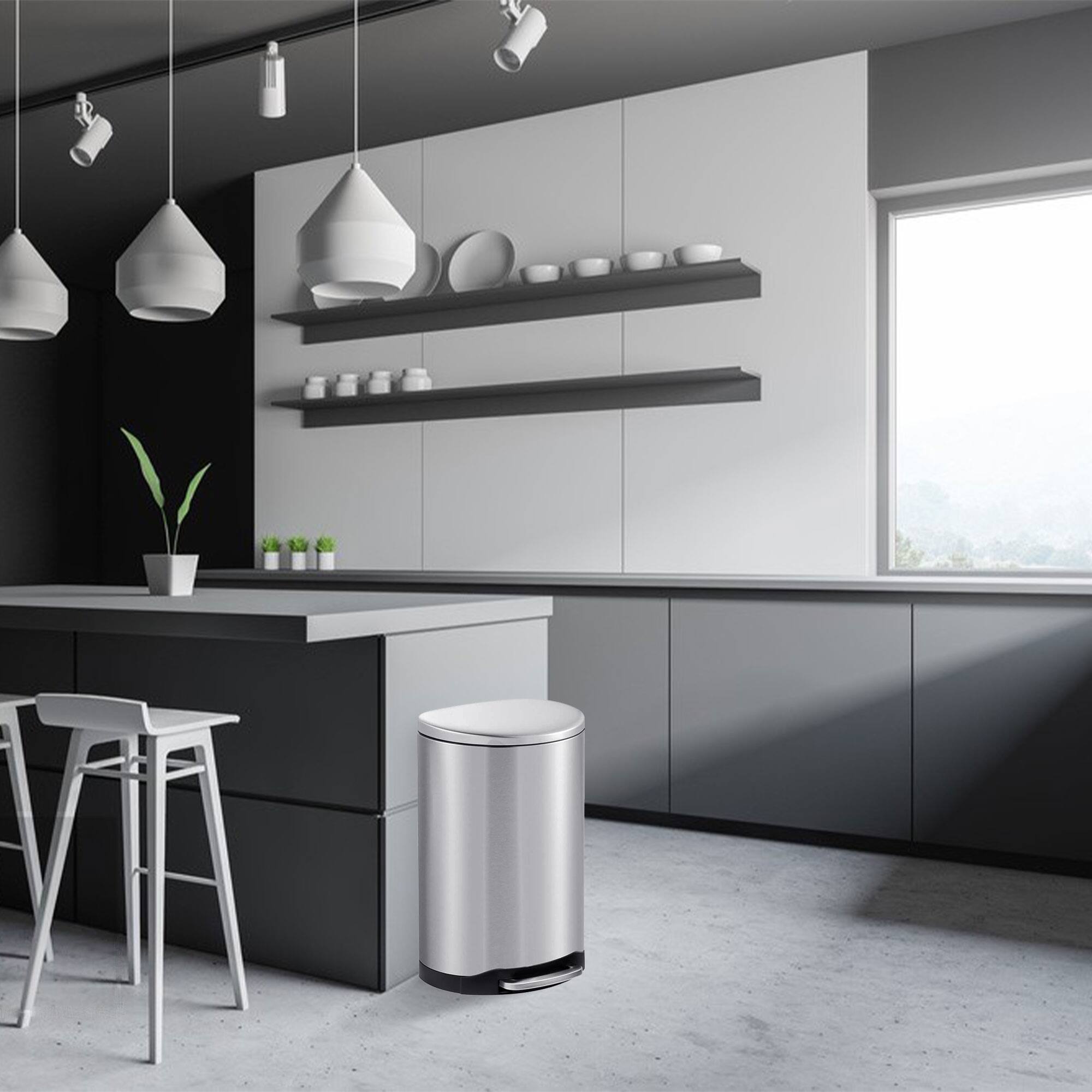 Alt View 2. Innovaze - 10.6 Gal./40 Liter Stainless Steel Semi-round Step-on Trash Can for Kitchen - Sliver.