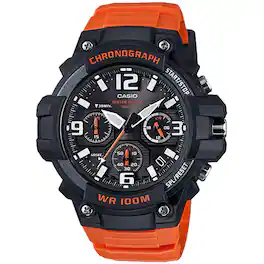 Casio - Men’s Black Dial Chronograph Watch with Resin Strap - MCW-100H-4AV - Orange