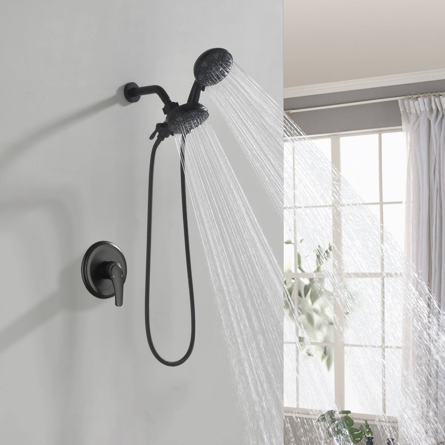 Alt View 3. Boyel Living - Matte Black Shower Set with 6 Function Dual Shower Heads cUPC Pressure Balance Valve Brass Body - Matte Black.