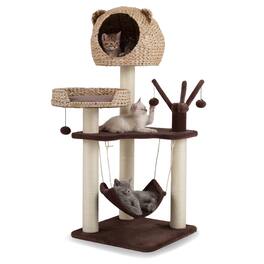 Costway - Modern Cat Tree Tower with Natural Sisal Scratching Posts Hammock Balls for Kittens - Brown