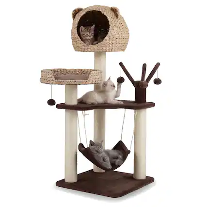 Front. Costway - Costway Modern Cat Tree Tower with Natural Sisal Scratching Posts Hammock Balls for Kittens - Brown.