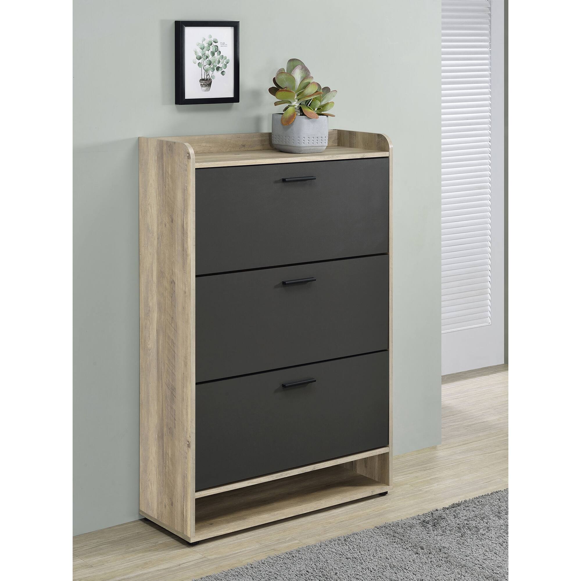 Front. TinyHomie - Kyla Grey 3-tier Engineered Wood Shoe Cabinet - Grey.
