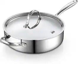 Cooks Standard - Classic 4qt 10.5 Inch S/S Deep Frying Sauté Pan Skillet W/ Lid, Induction Dishwasher Oven Safe,Stay cool handle - Stainless Steel