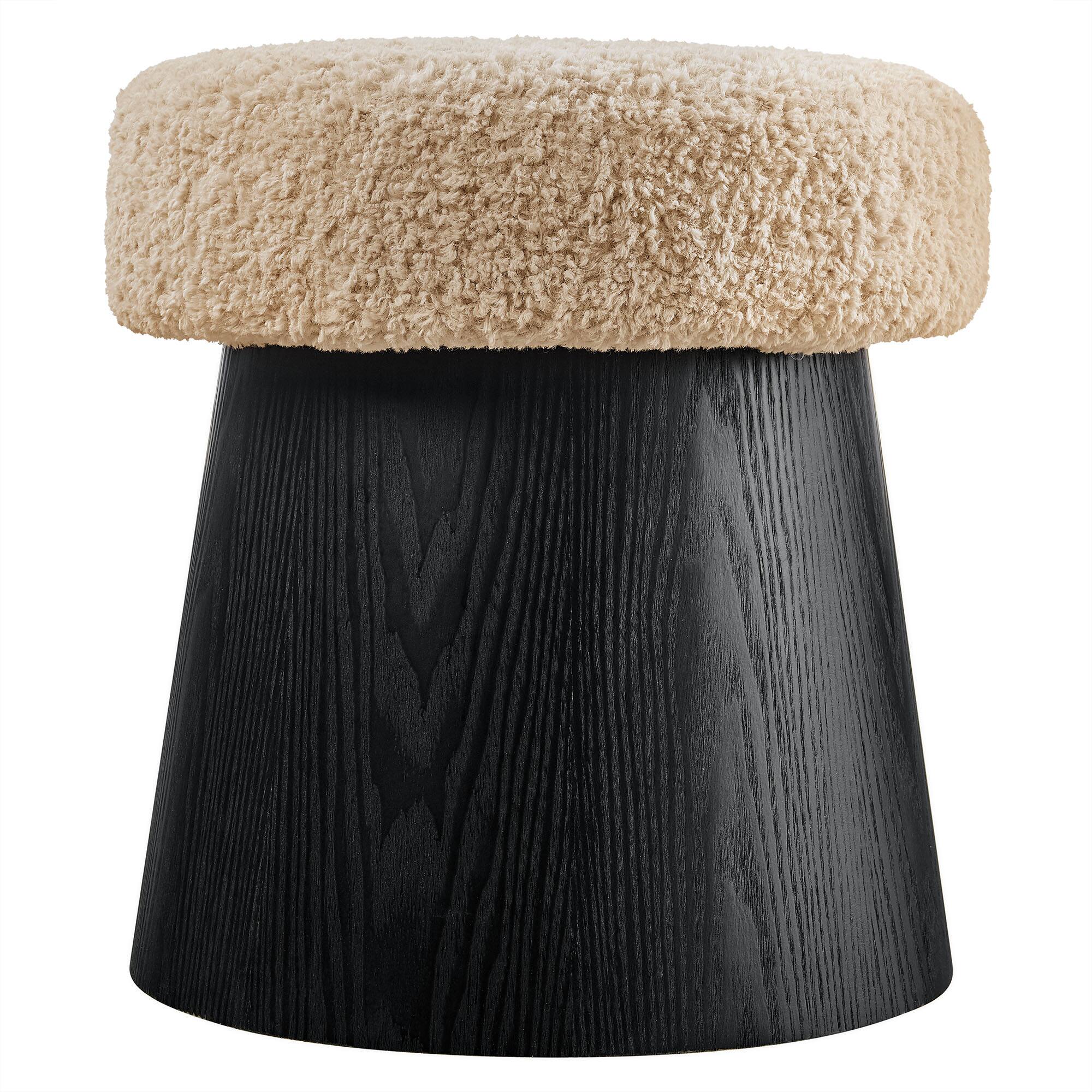 Alt View 2. Modway - Ketra Round Faux Shearling Ottoman Footstool by Modway - Oatmeal Black.