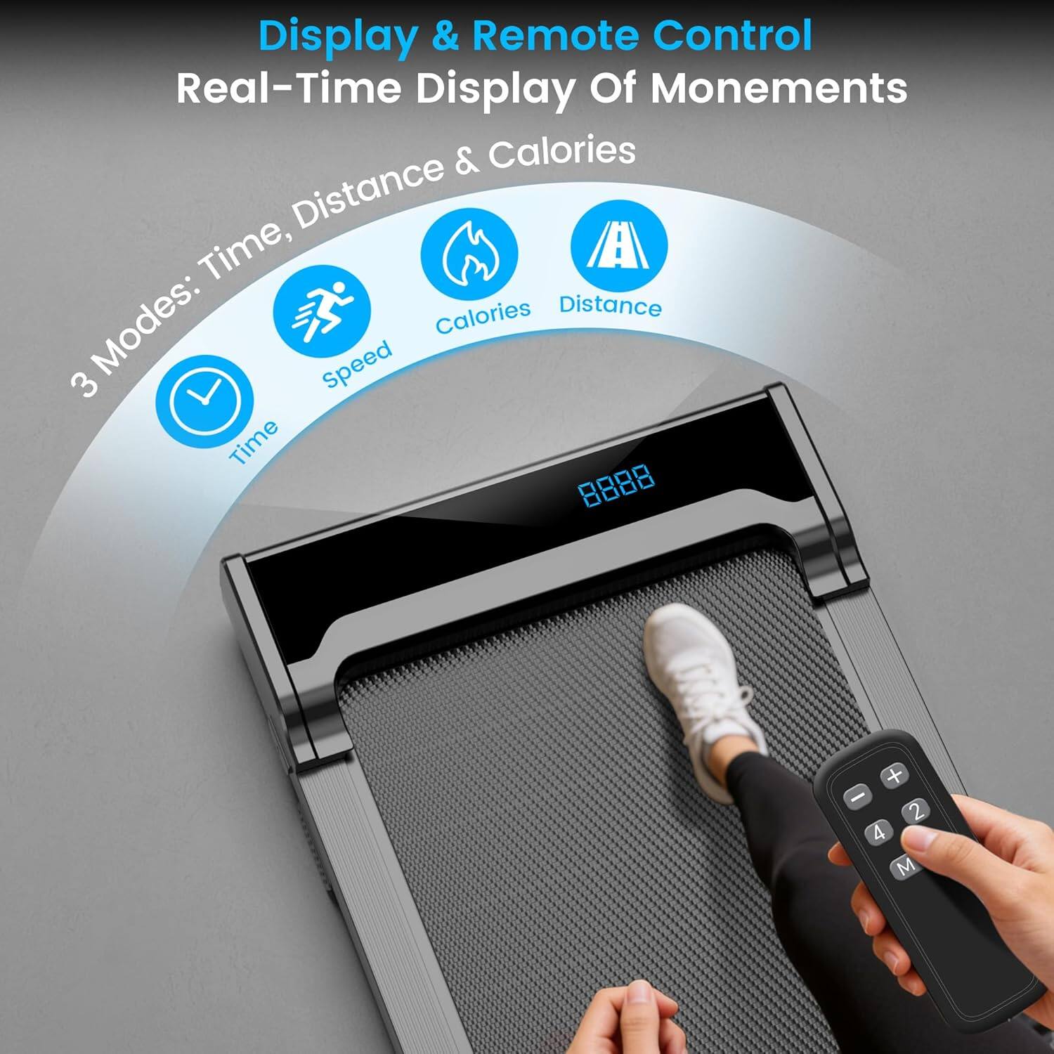 Display & Remote Control  
Real-Time Display Of Moments  
3 Modes: Time, Distance & Calories  
Speed  
Calories  
Distance  
Time