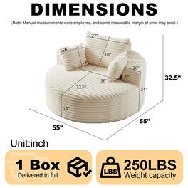 Roomtec - 55L Corduroy Sponge single sofaNo Assembly RequiredFluffy Modern Sleeper Chair for Living room Bedroom Lounge and - Beige