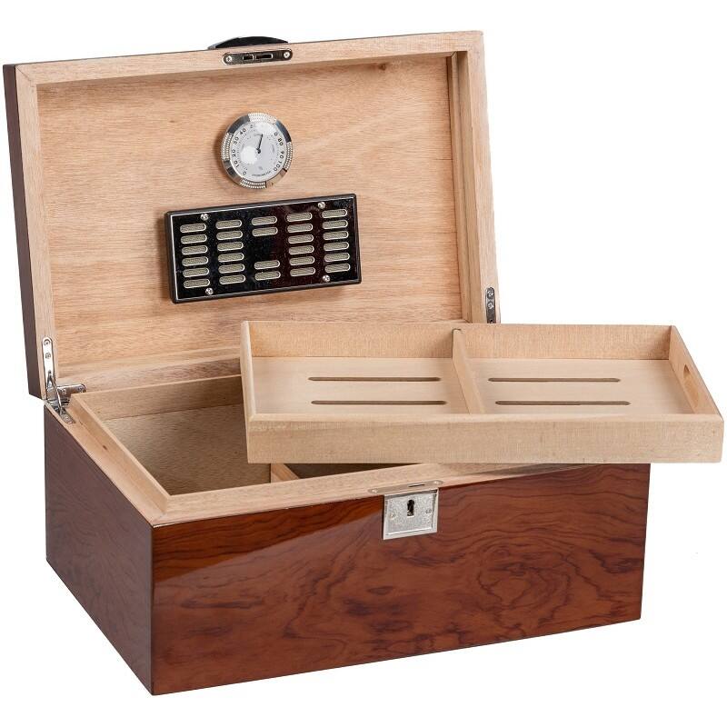 Alt View 2. Prestige - Preston Bubinga Cigar Humidor - ltra Deep Lacquer Bubinga Finish.
