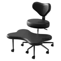 Pinmoco - Ergonomic Cross-Legged Swivel Chair, Adjustable Height Meditation Chair with Back Support - Black - Front_Zoom