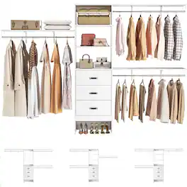 Aheaplus - 120" Walk-In Closet Organizer System - Heavy Duty, 3 Shelving Towers, 3 Drawers, 1300 lbs Capacity - White
