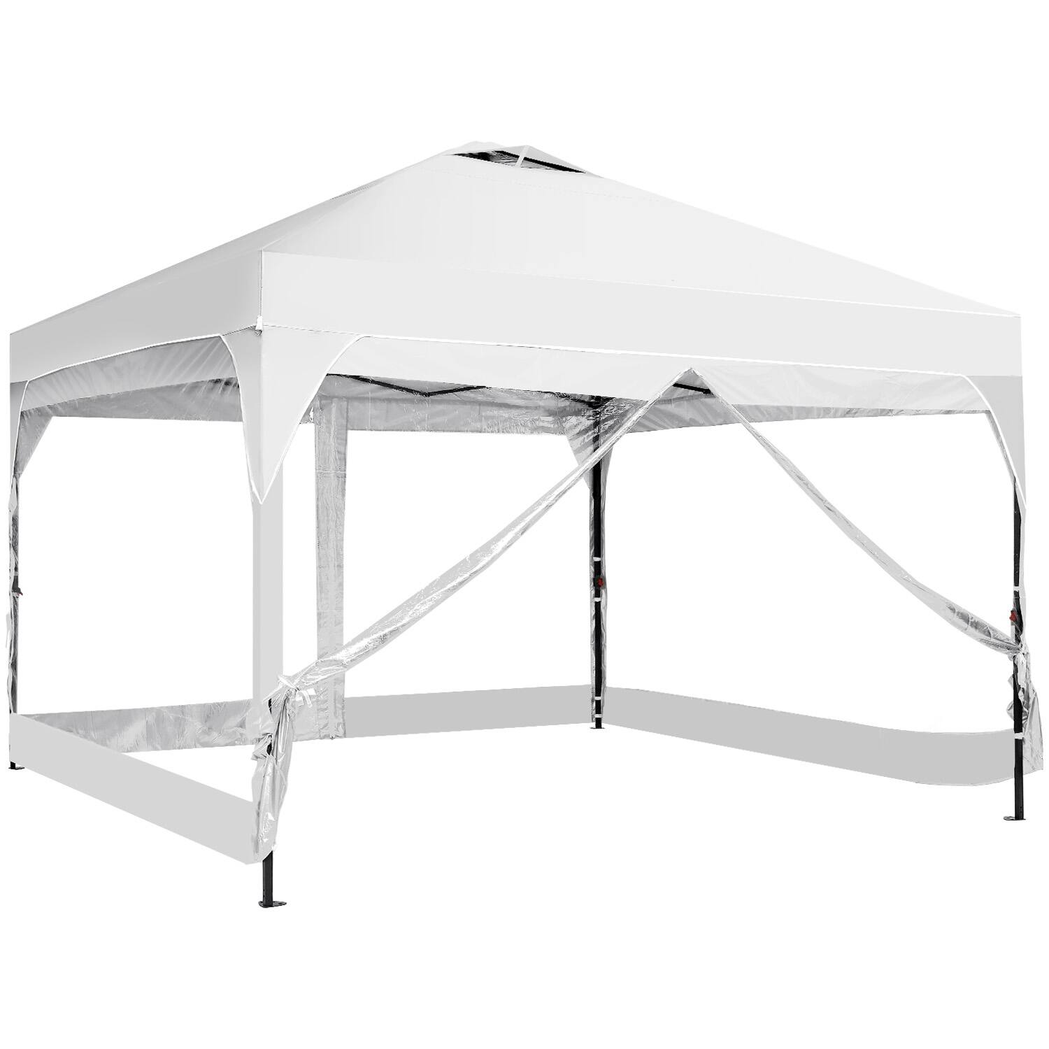 Alt View 4. Ainfox - Ainfox 12x12 Pop Up Canopy Tent with One Push Setup, Easy Setup Gazebo with 4 PVC Transparent Sidewalls - White.