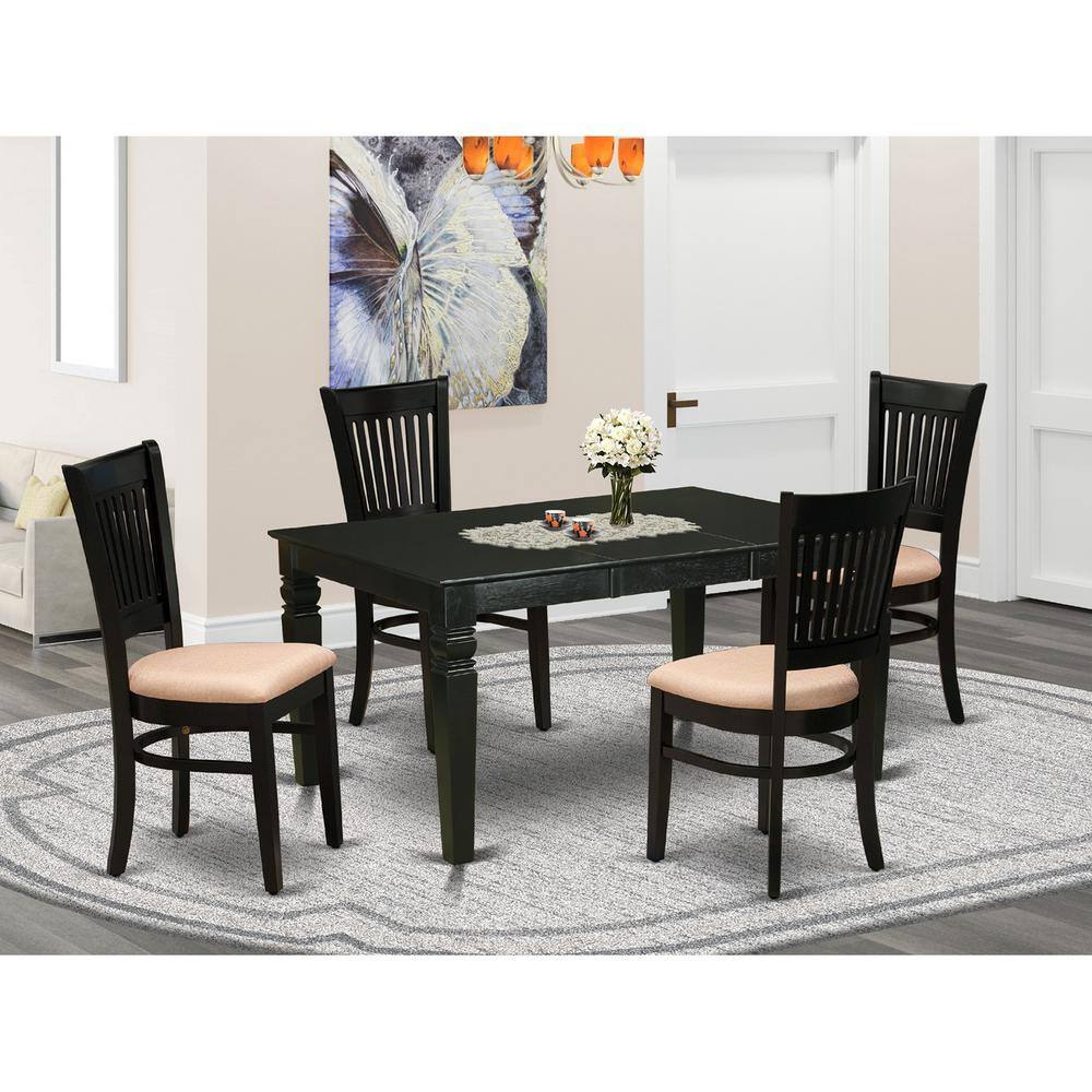 Back. East West Furniture - Dining Table- Table Leg Dining Chairs - Brown.