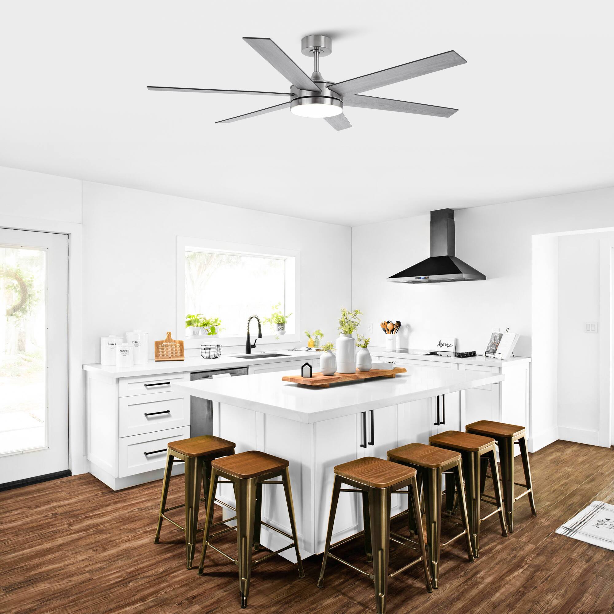 Left. Vaczon - 60" Brushed Nickel 3CCT Integrated LED Smart Ceiling Fan with Light and APP - Nickel.