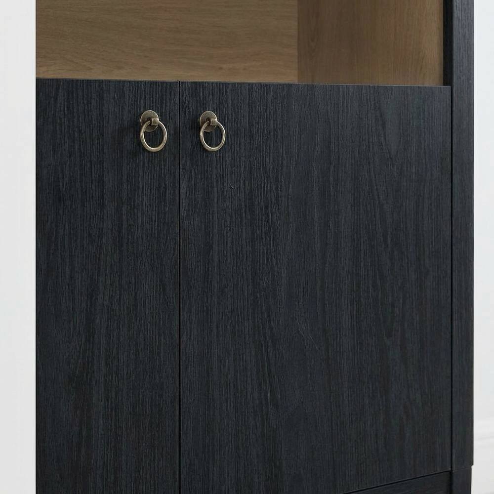 Alt View 1. FurniFact - Black tall storage display cabinet with arched design and spacious shelves - Black.