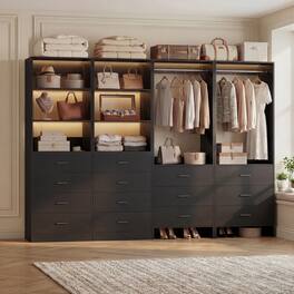 Aheaplus - 90'' Walk-in Closet Organizer System with 14 Drawers, 2 Hanging Rods and Adjustable Shelves - Black