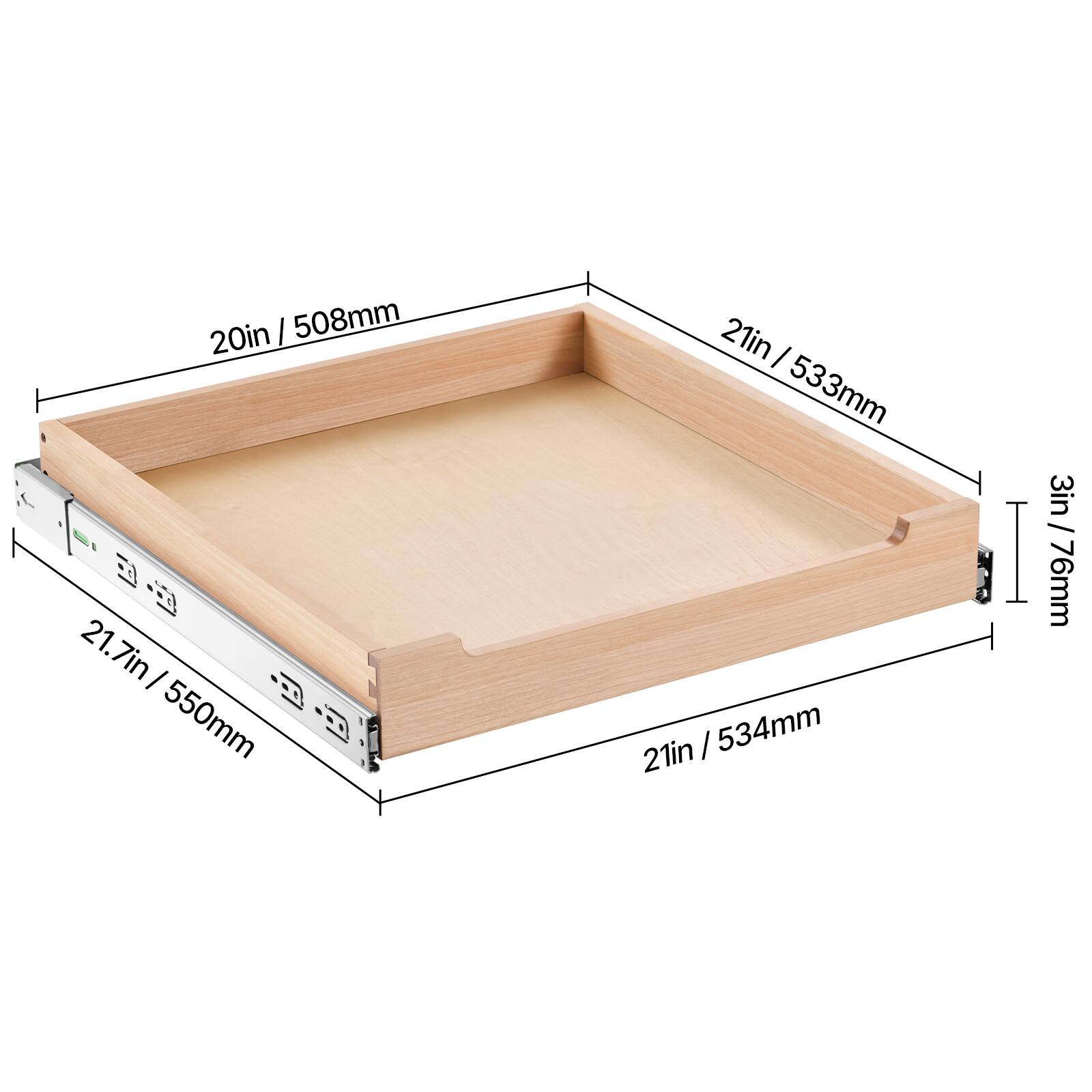 20in / 508mm  
21in / 533mm  
21.7in / 550mm  
21in / 534mm  
3in / 76mm