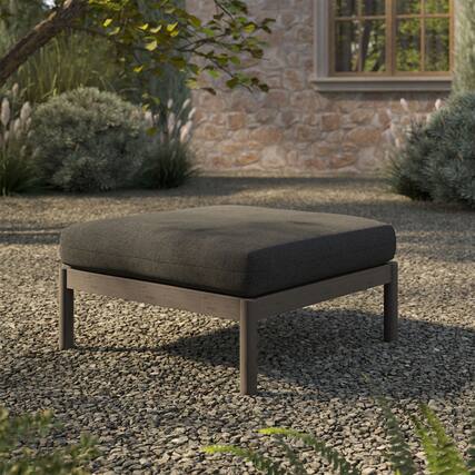 Front. Modway - Eleni Square Outdoor Teak Wood Ottoman by Modway - Weathered Gray Flint.