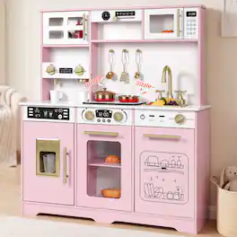 Wisairt - Wooden Kids Play Kitchen Set, 3-Burner Compact Pretend Set for Toddlers