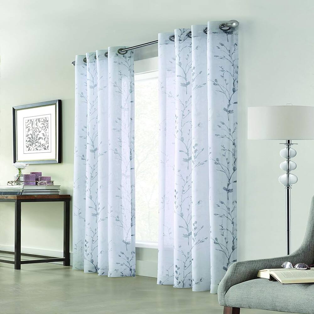 Angle. Commonwealth Home Fashions - Commonwealth Primavera Style Panel Printed Floral Curtain White - White.