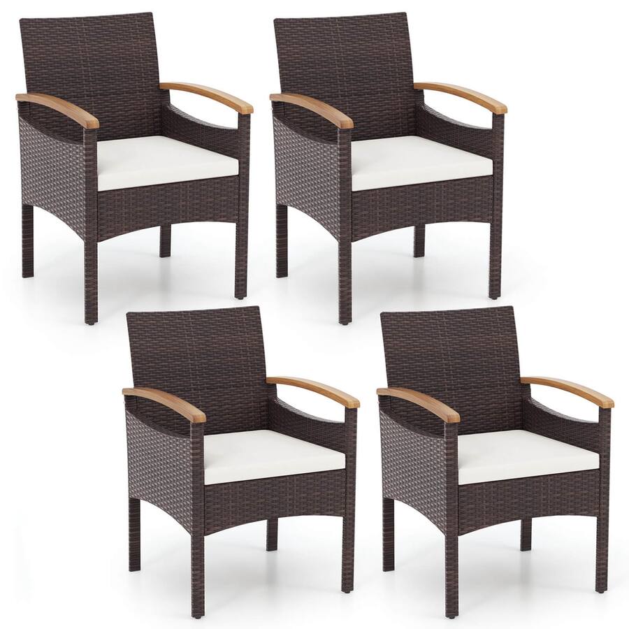 Costway Patio Dining Chairs Set of with Acacia Wood Armrest