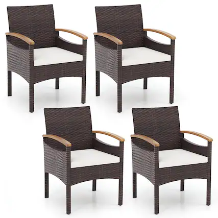 Front. Costway - Patio Dining Chairs Set of 4 with Acacia Wood Armrest Heavy Duty Metal Frame - Mix Brown + Off White.