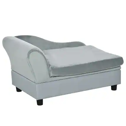 Front. Pawhut - Fancy Dog Couch with Hidden Storage, Small Dog Sofa Bed with 2" Soft Foam - Light Gray.