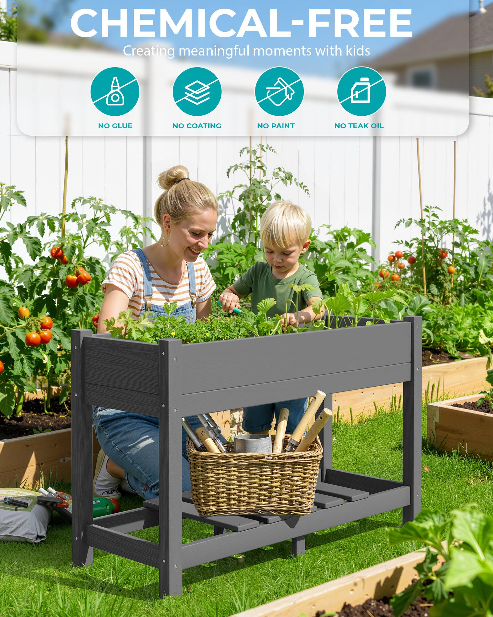 CHEMICAL-FREE  
Creating meaningful moments with kids  

NO GLUE  
NO COATING  
NO PAINT  
NO TEAK OIL