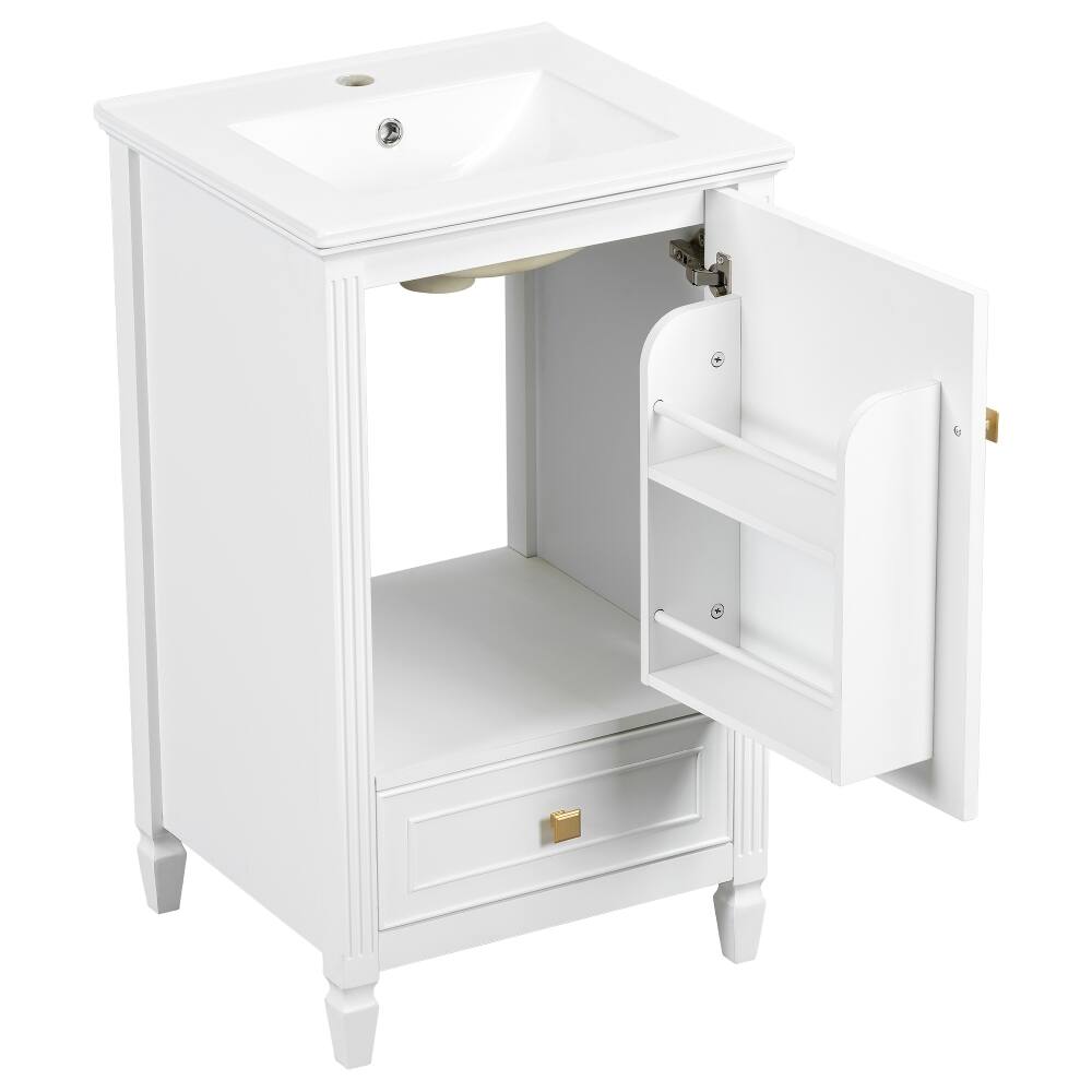 Alt View 10. Loheer - Loheer 20 inch Bathroom Vanity with Sink, Freestanding White Vanity with Ceramic Basin and Storage Drawer - White.