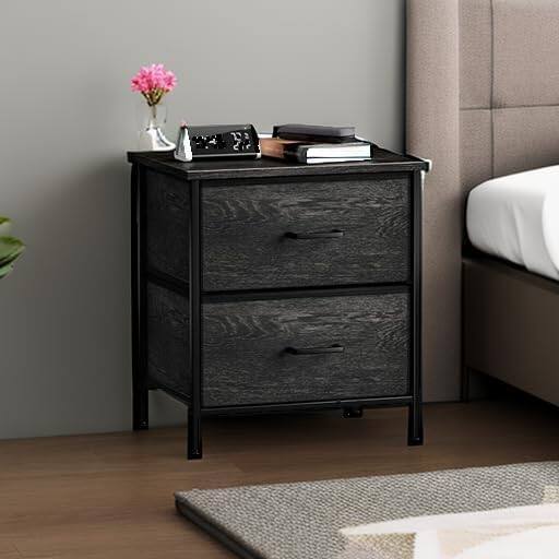 Alt View 1. Sorbus - Sorbus Nightstand with 2 Drawers - Steel Frame, Wood Top &Fabric Bins -Home, Bedroom, Office &College Dorm, Kids Bedside - Rustic black.