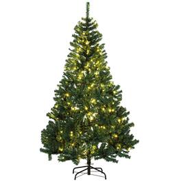 BreeBe - 6 ft Tall Prelit Christmas Tree Douglas Fir Artificial Christmas Tree with Realistic Branches - Green