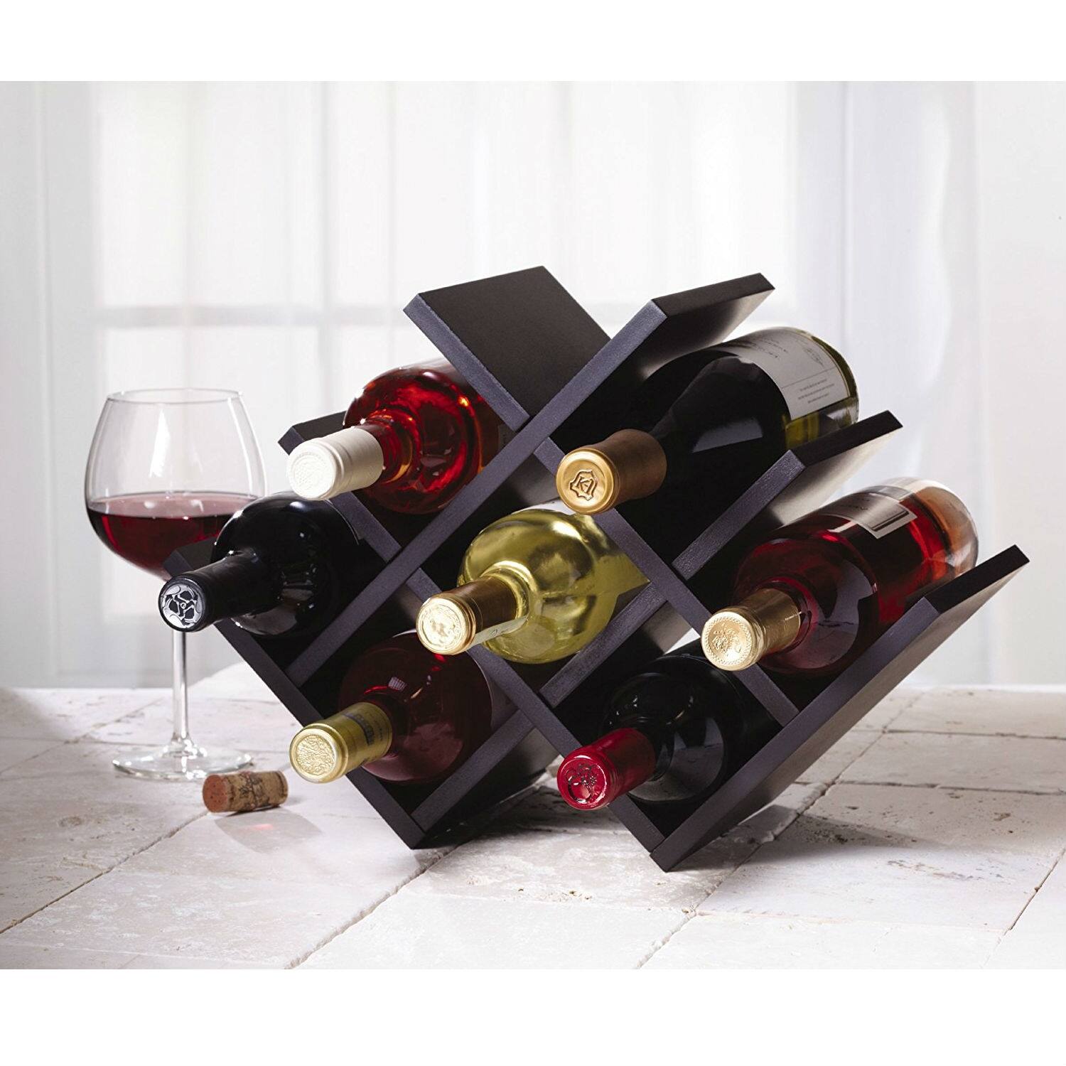 Left. Hivvago - 8-Bottle Mariposa Wine Rack Modern Design Dark Brown Finish - Dark Brown.