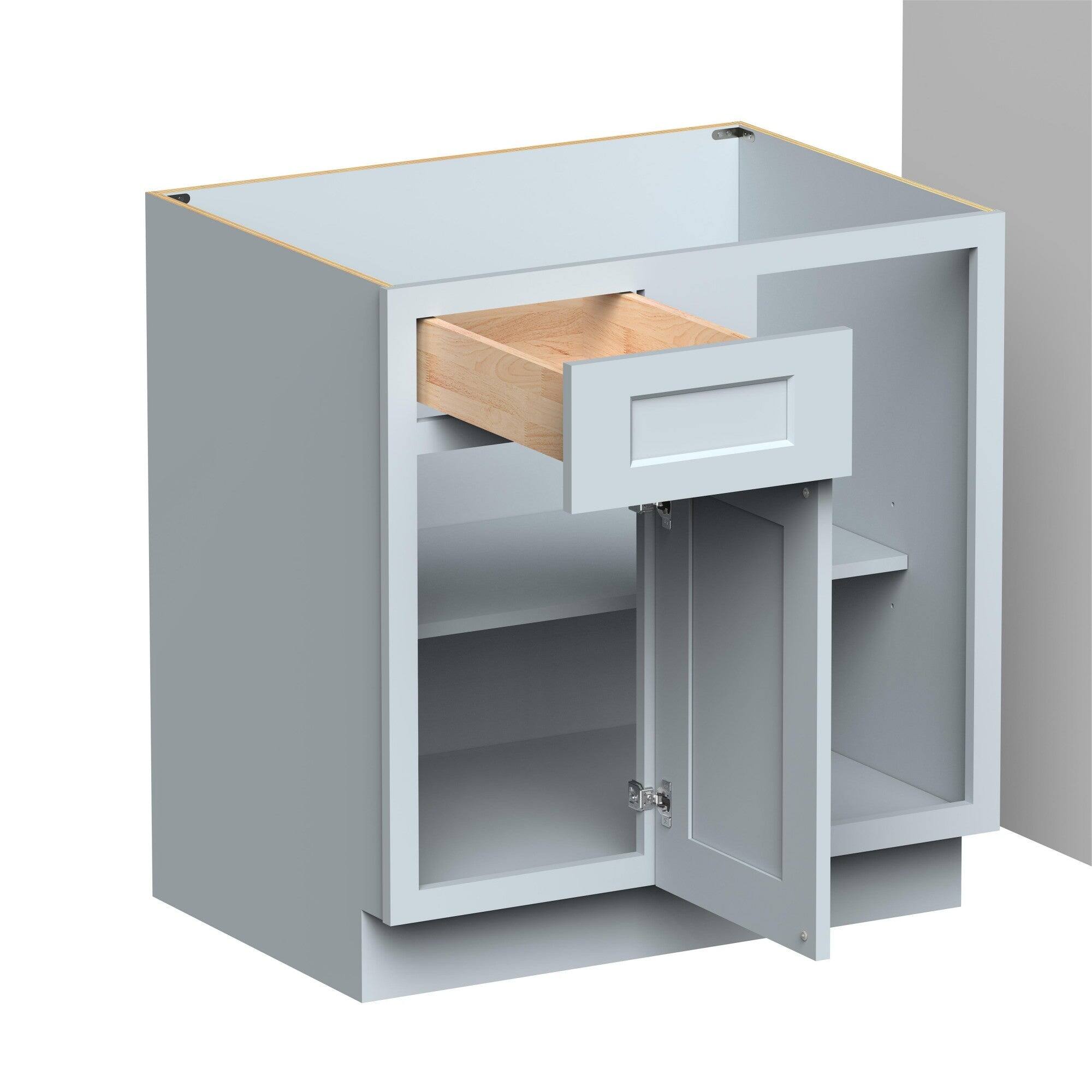 Alt View 2. Boyel Living - 33in.W x24in.D x34.5in.H DOVE GREY BLIND CORNER BASE Fully assembled Cabinet With One Rubberwood Drawer and One HDF Door - Gray.