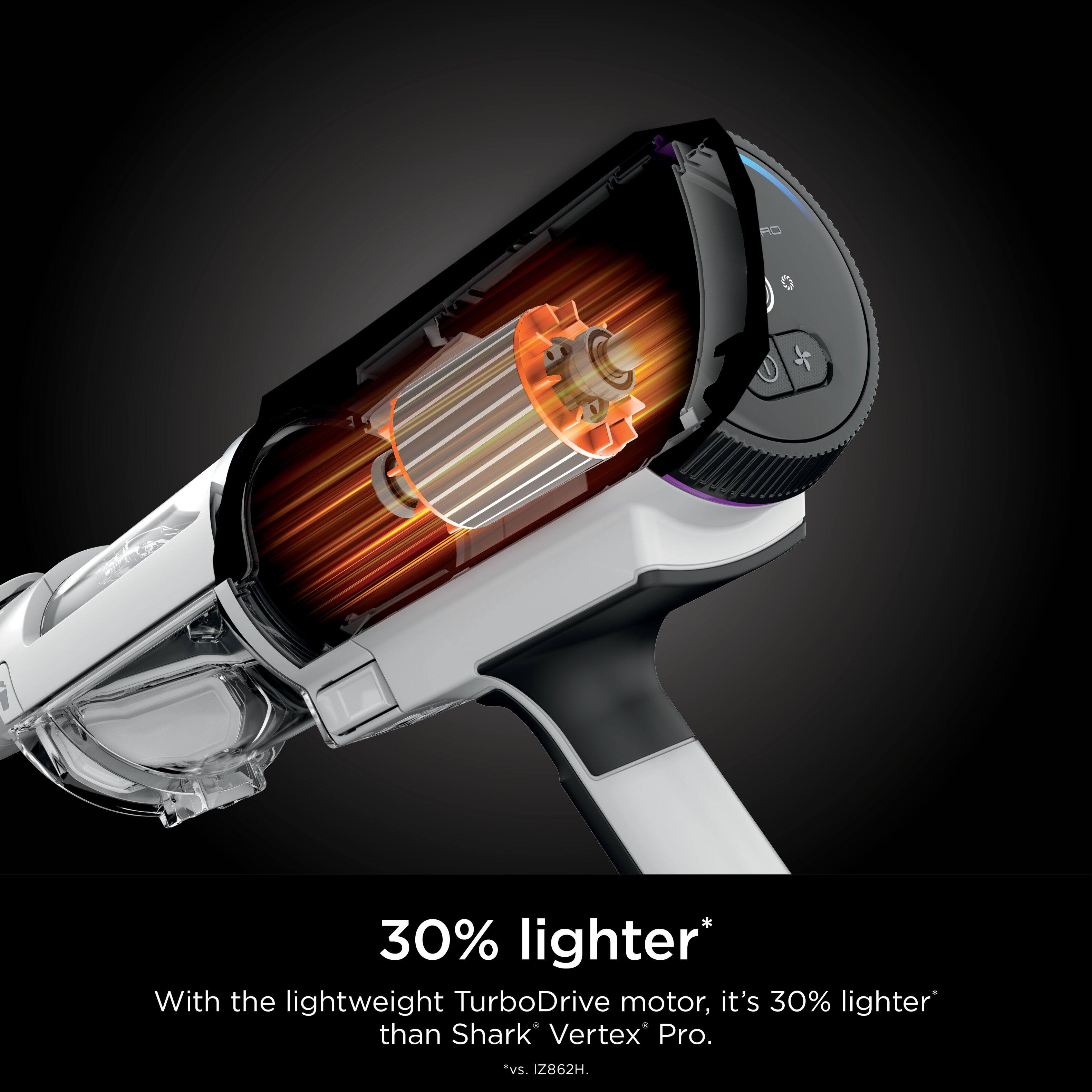 30% lighter* With the lightweight TurboDrive motor, it's 30% lighter* than Shark Vertex Pro. "vs. 2862H.