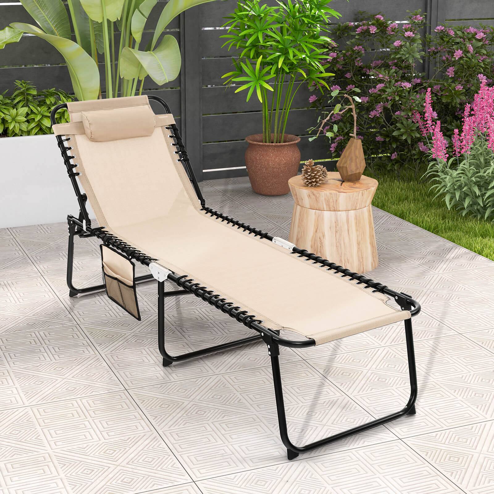 Alt View 1. Costway - 1 PC Patio Folding Chaise Lounge Chair Portable Sun Lounger with Adjustable Backrest - Beige.