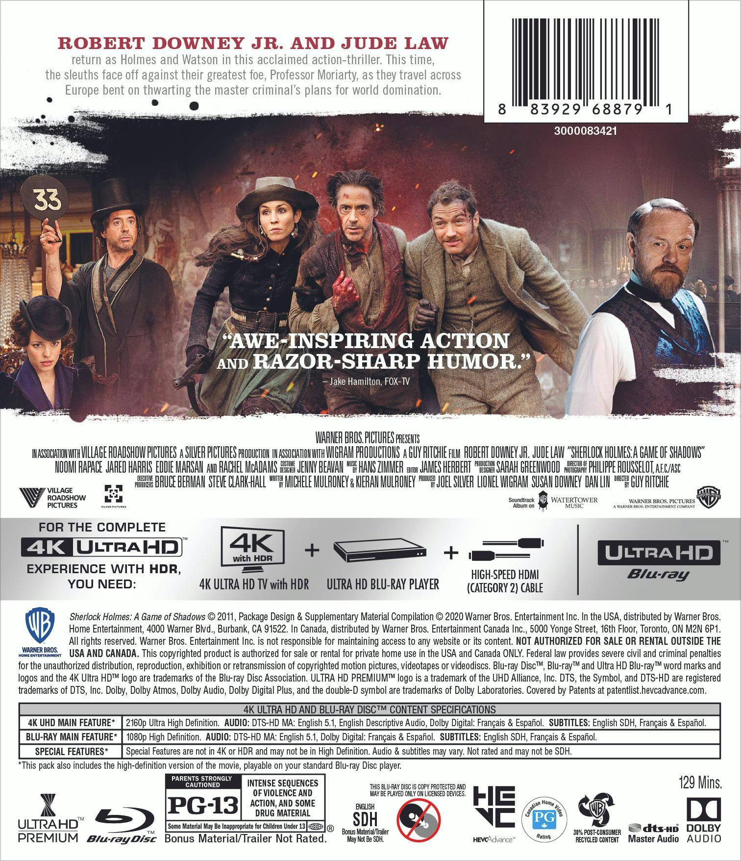 Back. Sherlock Holmes: A Game of Shadows (4K Ultra HD + Blu-ray) [UHD].