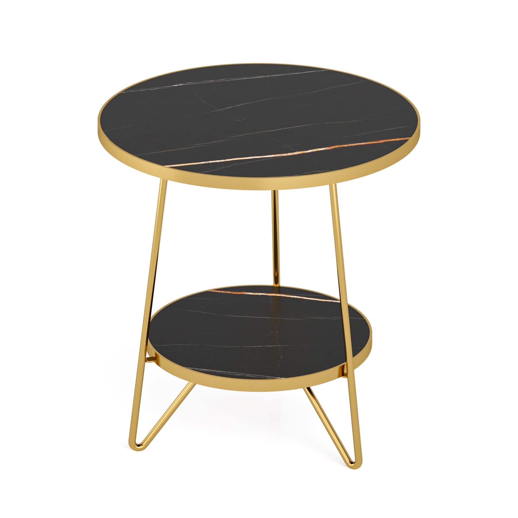 Kadyn - End Table, Side Table Slim Chair Side Table, No Assembly Required, Bedside Table for Living Room Bedroom - Black Faux Marble & Gold