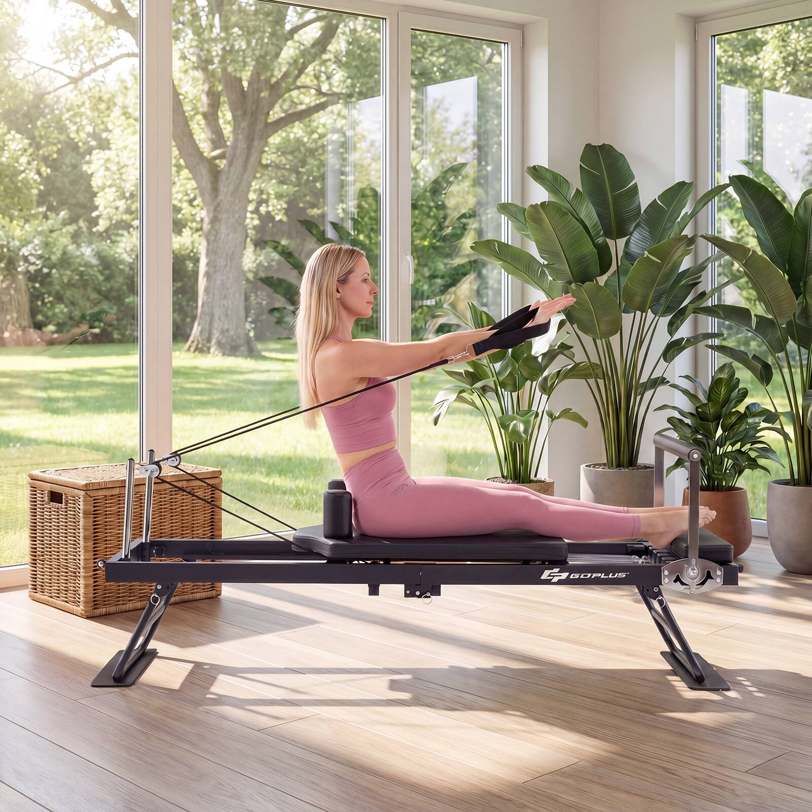 Alt View 1. GOPLUS - Goplus Foldable Pilates Reformer Machine for Home Gym,Pilates Equipment with Jump Board - Black.