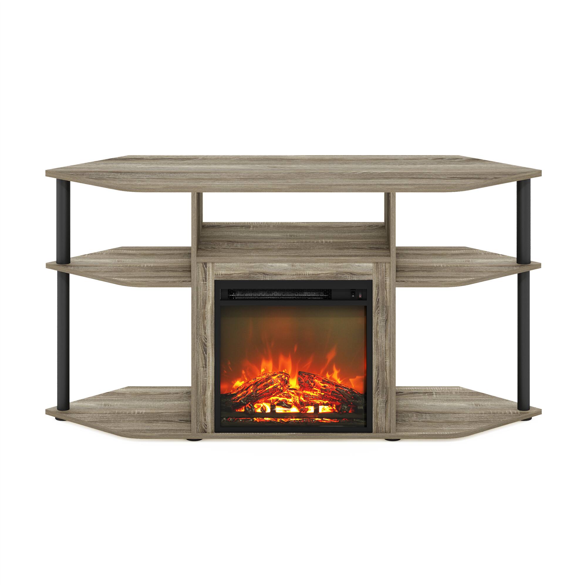 Alt View 2. Furinno - Jensen Open Storage Corner Fireplace TV Entertainment Center with Plastic Poles for TV up to 55 Inch - French Oak Grey/Black.