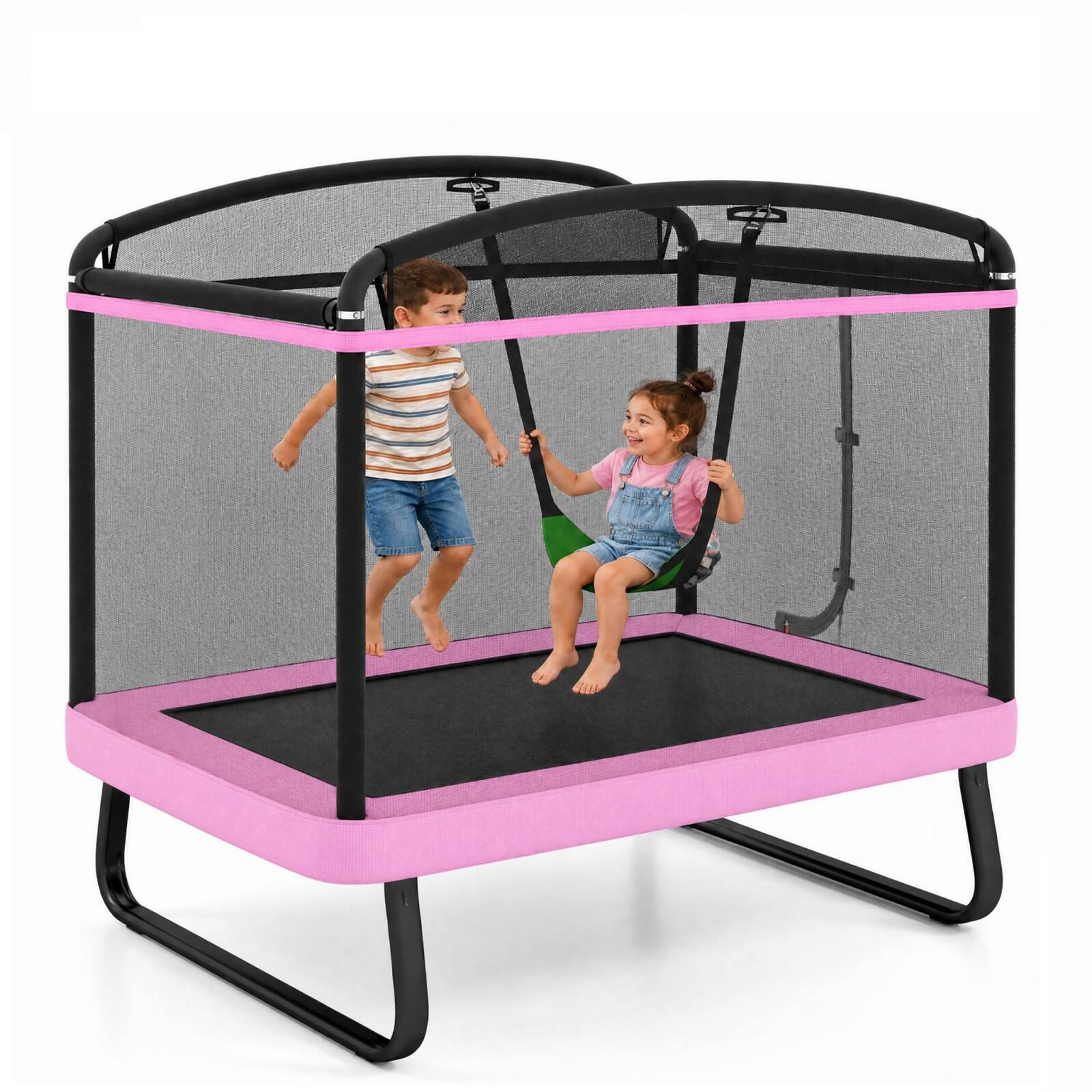 Alt View 9. Costway - Costway 6 FT Kids Rectangle Trampoline with Swing Safety Enclosure Net - Pink & Black.