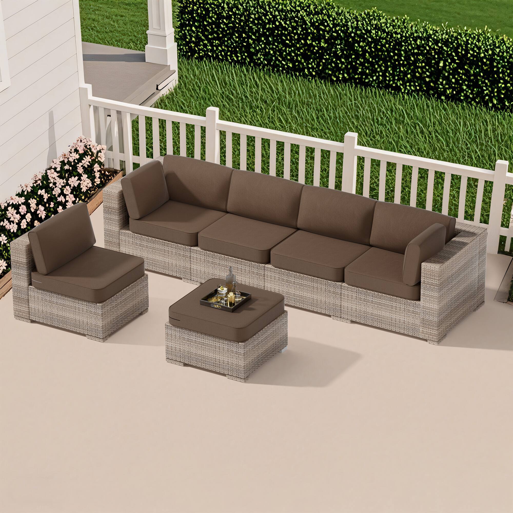 Left. RYHNUYNE - 14-Piece Outdoor Patio Sofa Cushions, Brown Seat Cushion with Zipper, Water-Resistant Patio Furniture Cushion - Brown.