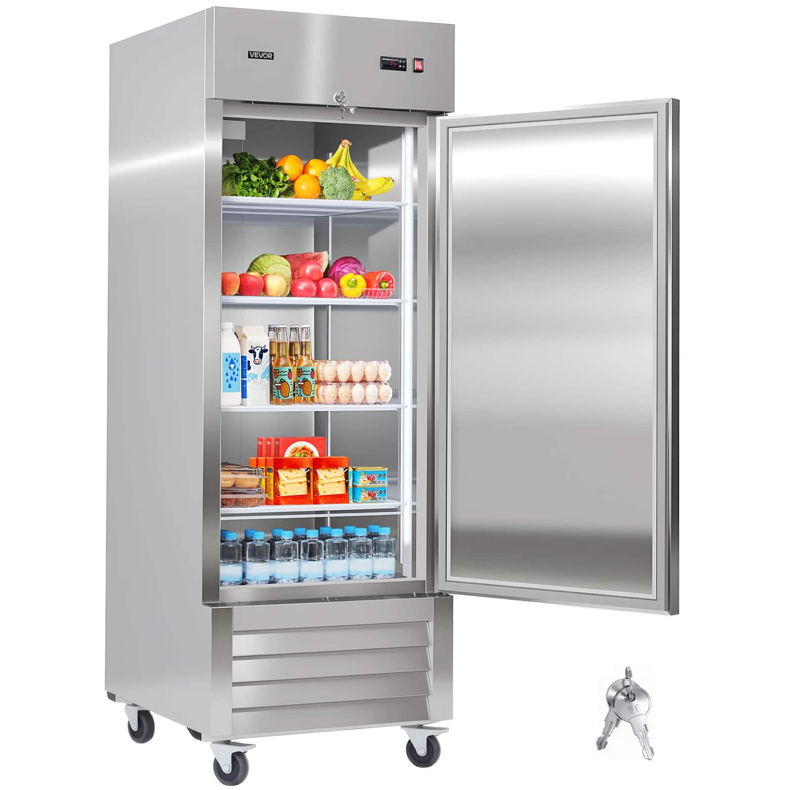 VEVOR - Commercial Reach-In Refrigerator 29" W, 22 Cu.Ft Stainless Steel Upright Refrigerator with Single Door, Auto-Defrost - Stainless steel color
