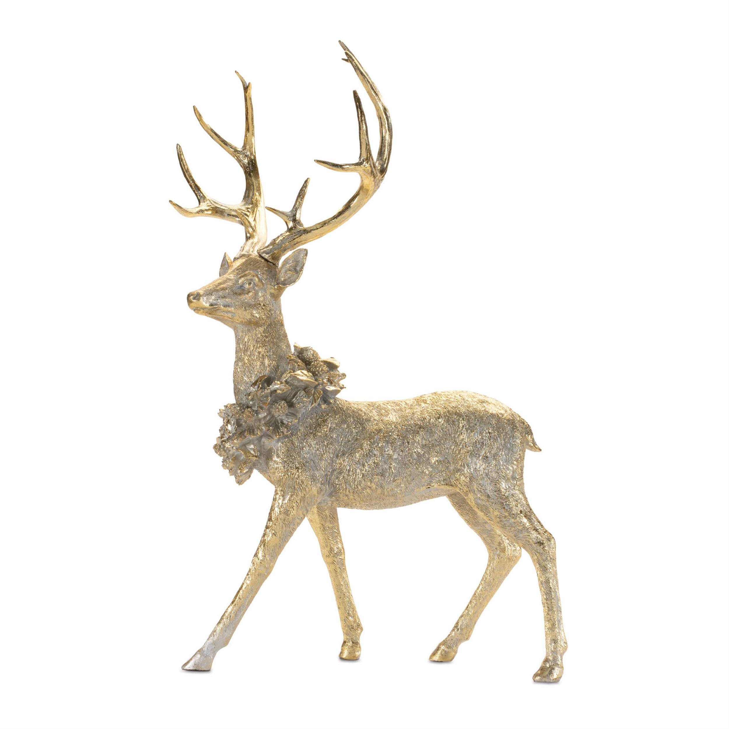 Back. BreeBe - Holidya Deer Figurine (Set of 2) - Gold, Gray.