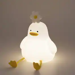 FINEAK - Cute Cartoon Animal Night Light: Safe Silicone LED Lamp for Toddlers - Flower Duck Design - White