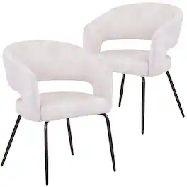 LeisureMod - Gavin 2-PCS Contemporary Dining Chair - Curved Open Back Upholstered Accent Chair for Kitchen & Office - Beige Velvet